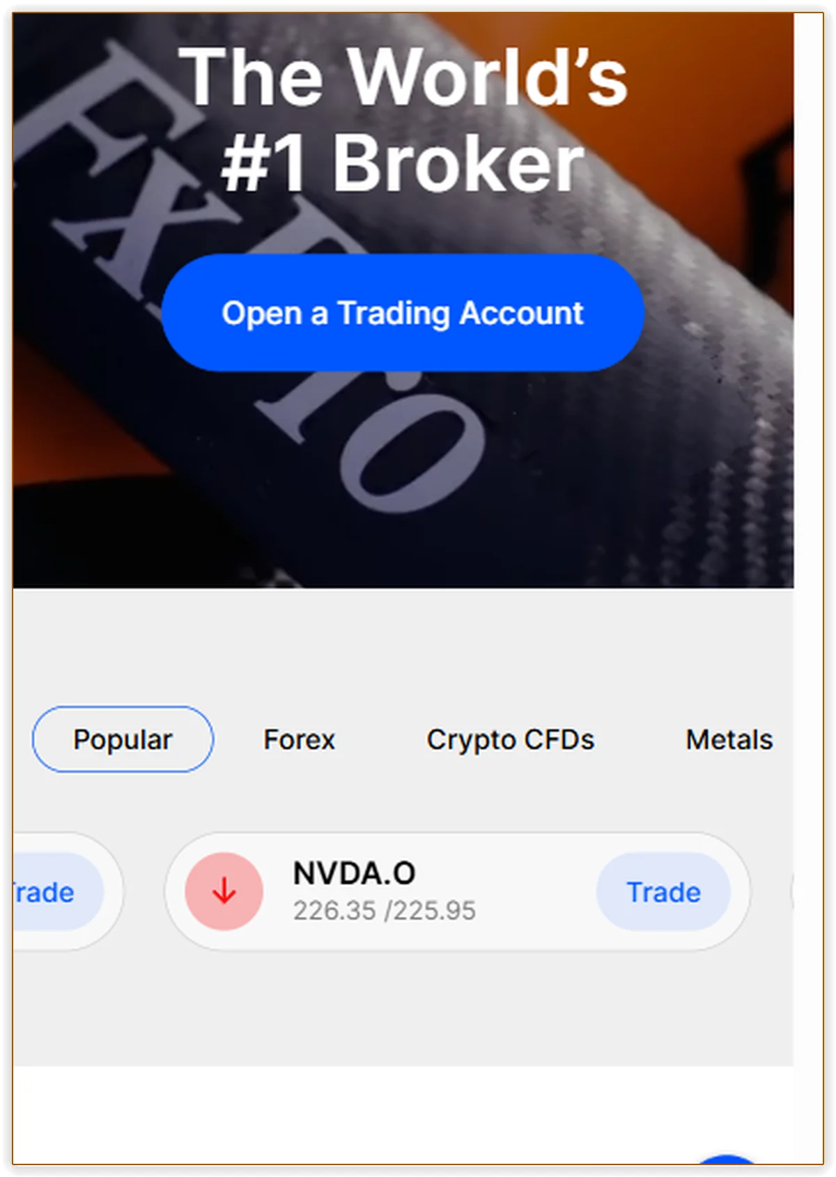The FxPro front page